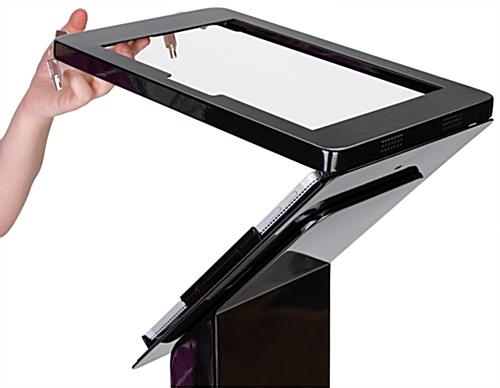 Microsoft Surface kiosk stand with graphic and hinged enclosure