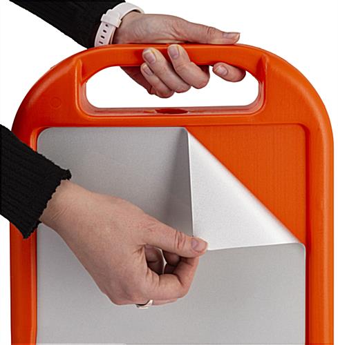 Traffic cone sidewalk sign with easily replaceable graphics