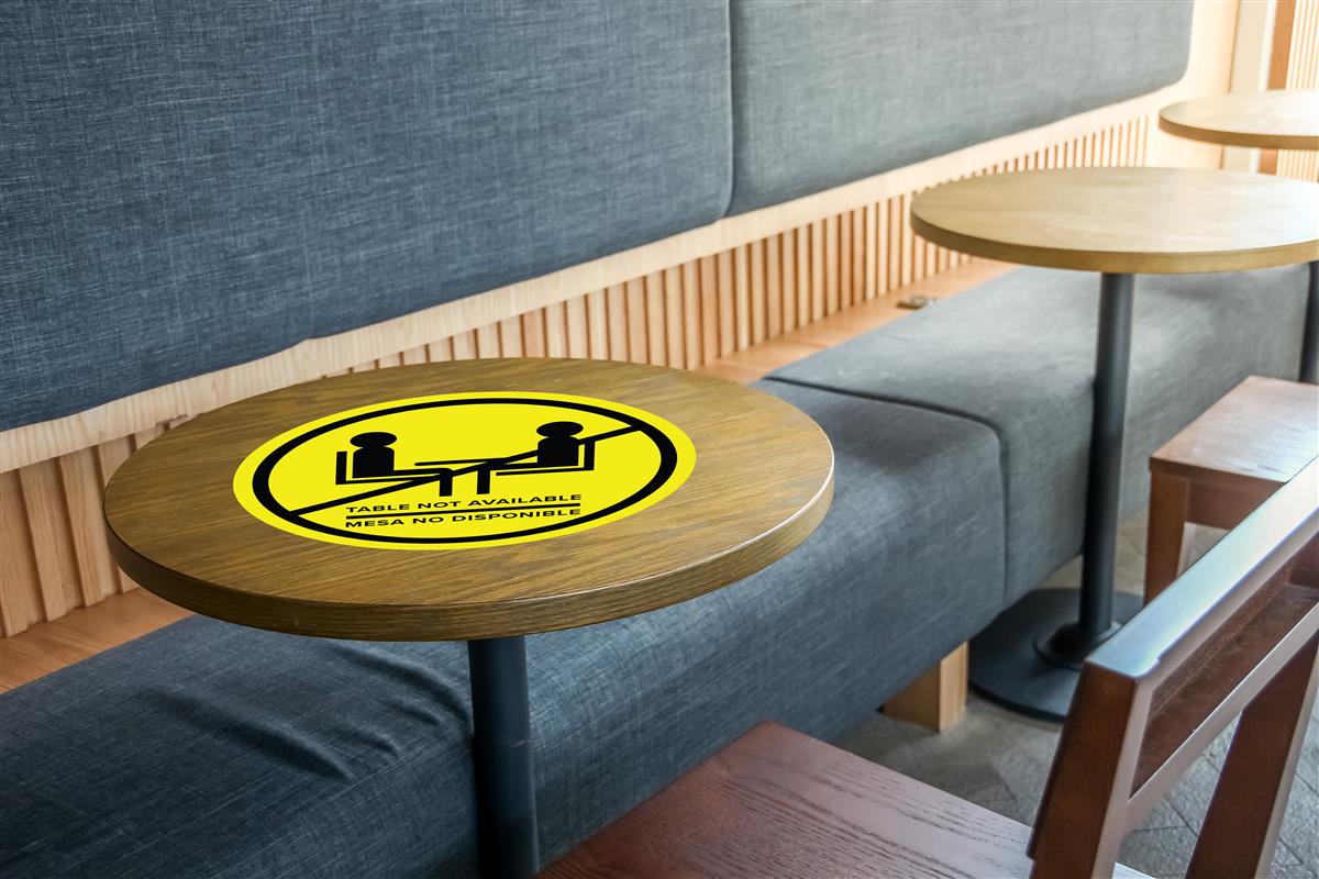 Bilingual Social Distancing Table Decal SelfAdhesive Backing