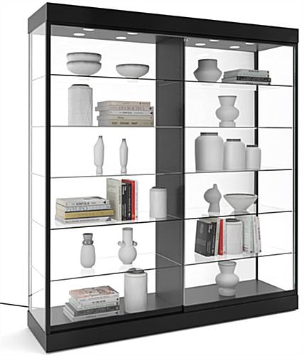 This glass showcase cabinet with sliding locking doors