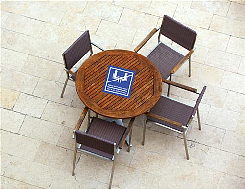 No seating bilingual table top sticker with pre-printed rectangular graphics