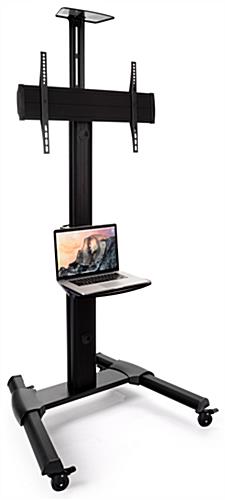 Widescreen monitor stand on wheels with AV accessory shelves
