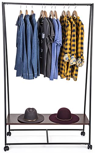 Pipe A-Frame Clothes Rack with Wood Shelf | Lockable Wheels