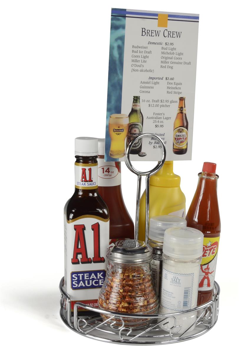 Round Condiment Racks Chrome Plated Finish & Coil Sign Holder