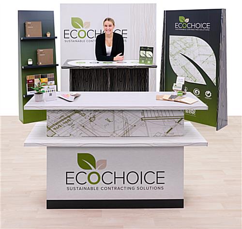 Group of custom recyclable trade show displays with woman