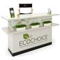 Custom Eco-Friendly Trade Show Counter with plants, sign holder, and a chair behind it