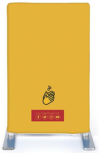 Tabletop sanitizer dispenser with banner and double sided graphics
