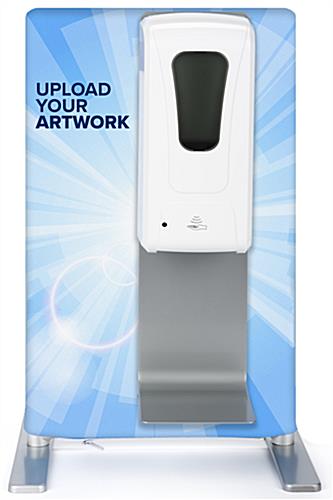Tabletop sanitizer dispenser with banner and personalized artwork