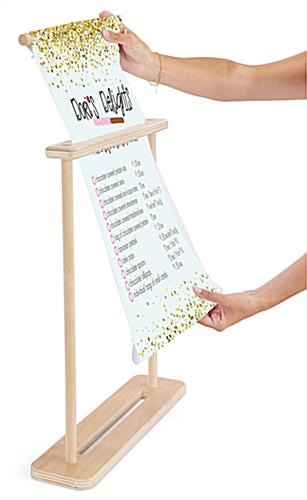 Inserting custom graphic through top of wooden tabletop banner stand frame