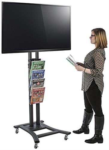Black Plasma TV Stand with 4 Clear Literature Pockets, Adjustable