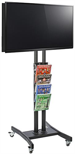 Double Sided TV Stand with 4 Clear Literature Pockets, Black Finish