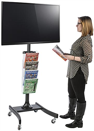 Height Adjustable LCD TV Stand with 4 Acrylic Literature Pockets