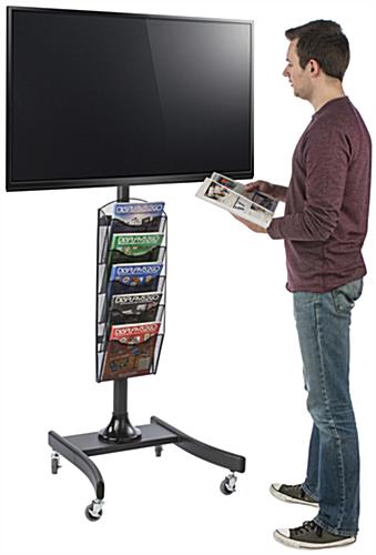 LCD TV Stand with 5 Mesh Literature Compartments for Catalogs or Leaflets