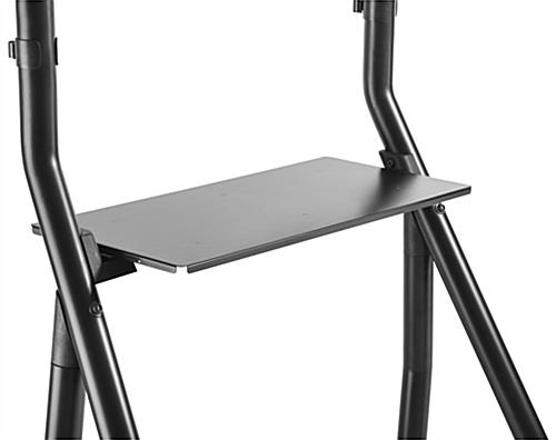 Modern black rolling TV station with shelving