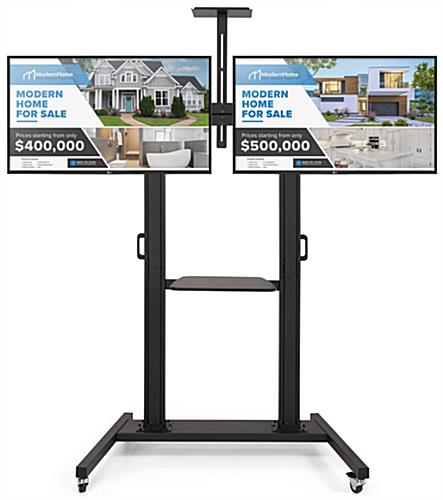 Double screen tv stand with an overall weight of 123 pounds