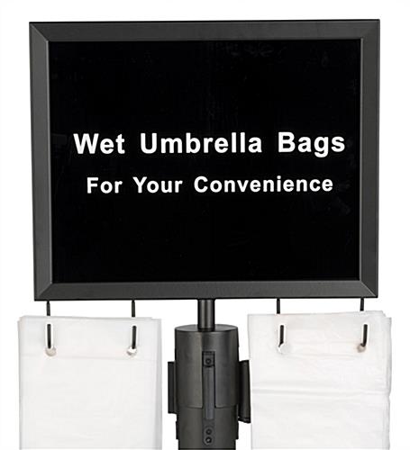 Wet umbrella black stanchion sign with welded hooks