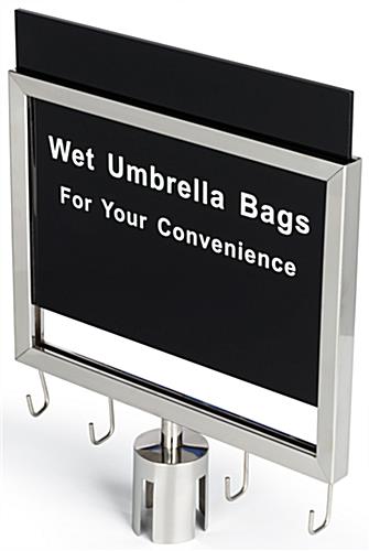 Wet umbrella silver stanchion sign holder with pre-printed message