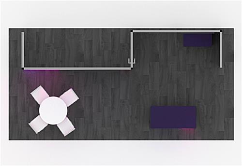 2013 20’ x 10’ Gravitee™ trade show booth floor plan seen from above highlighting the backlit panel on the far left of the backwalls and backlit counter