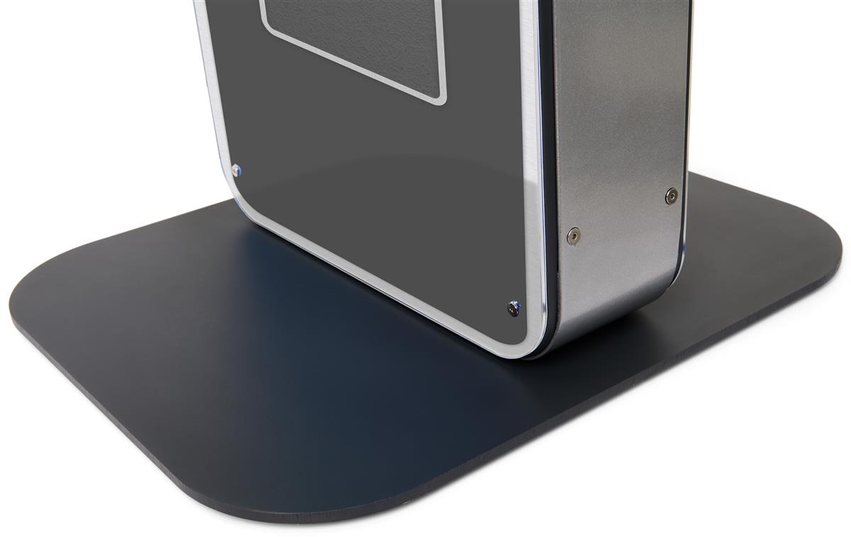 The dual screen charging station has a sturdy base