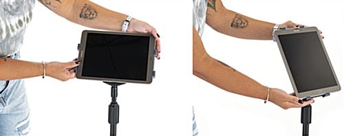 Adjustable rolling tablet stand with horizontal to vertical display 