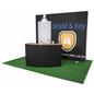Pop up custom counter shown with branded matching booth accessories