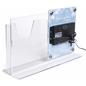 Countertop digital sign display with magazine holder in clear acrylic with steel hardware