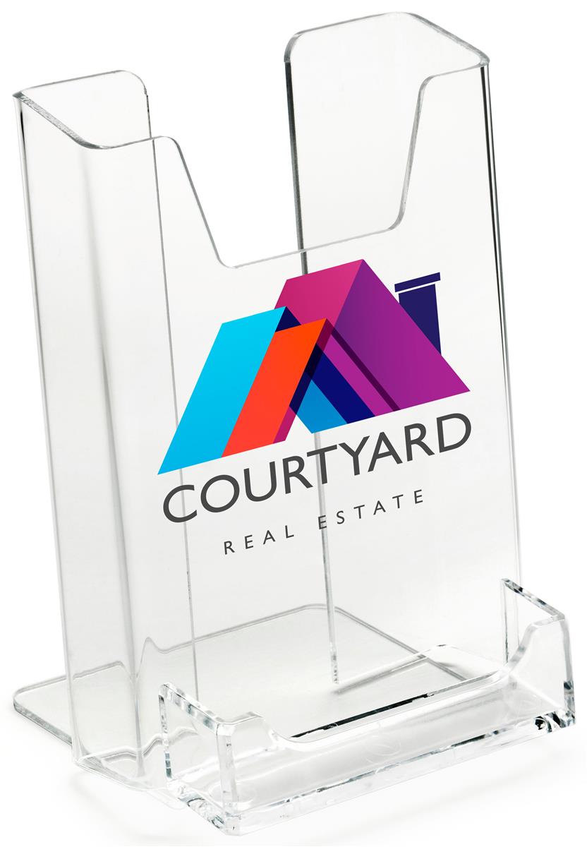 4" Acrylic Customized Brochure Holder with Business Card Pocket