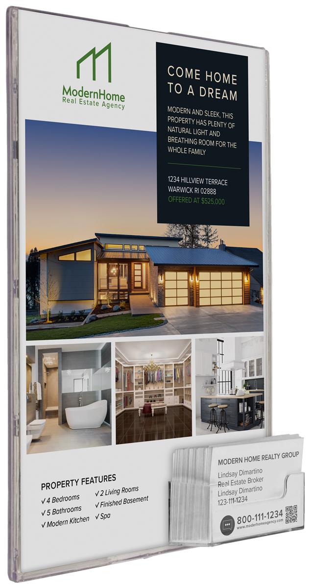 8.5" x 11" Business Sign & Card Holder Clear Acrylic