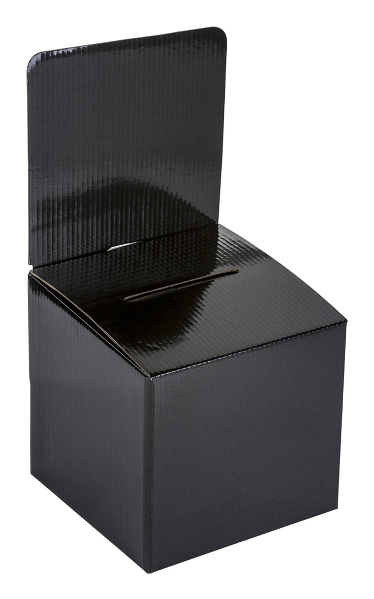 Displays2go Floor-Standing Cardboard Ballot Box with Header and Brochure Pocket Detachable Design Also Allows for Counter Use of Comment Box Black FPKSGB05BK 