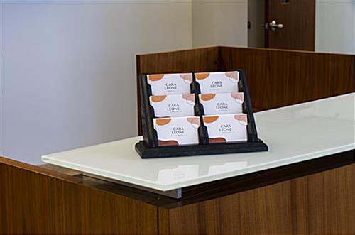6-pocket wooden business card display with 30 cards in each pocket