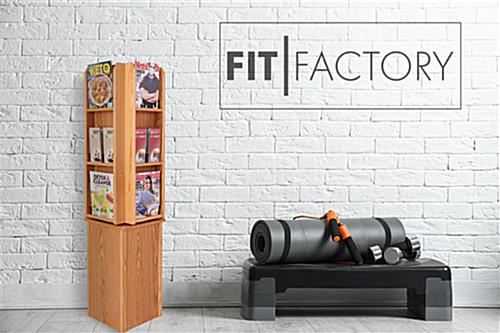 Wood magazine rack is ideal in gyms 