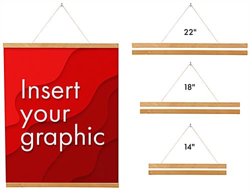 Wood magnetic poster hanger offered in several sizes