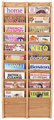 Wall mounted multi magazine rack with light oak finish 