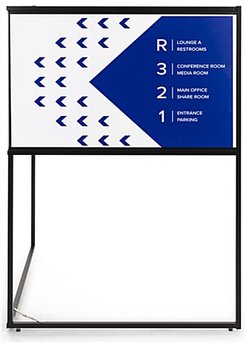 Free standing corner sign frame includes 2 custom printed graphics with foam core board construction