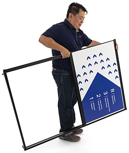 Collapsible free standing corner sign frame made of lightweight metal