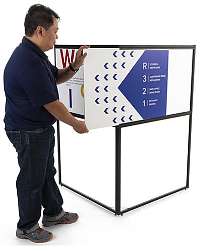 Free standing corner sign frame with slide insert loading style