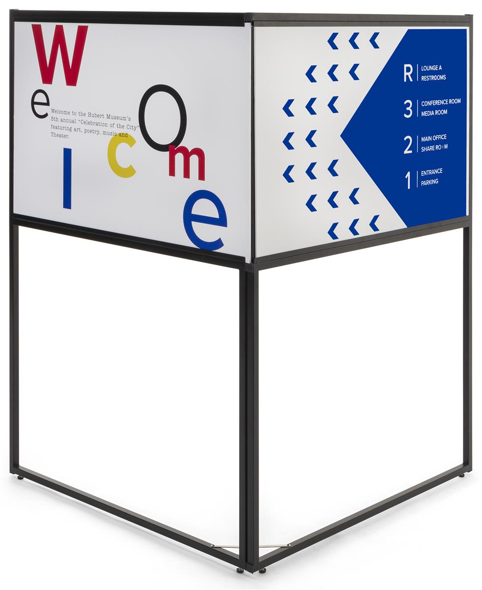 Free standing corner sign frame with 36 x 24 rectangular panels
