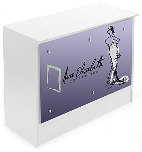 4’ Sales Counter with Custom Graphics, Silver Standoffs