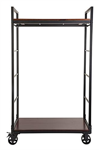 Mahogany wood mobile industrial retail dual shelf armoire rack