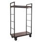 Wagon wheel mobile industrial retail dual shelf armoire rack