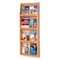 Light oak magazine literature holder for wall with 4 narrow tiers