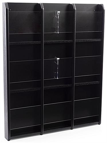 30.0 inch x 36.8 inch black finish magazine rack with easy to apply brochure dividers 