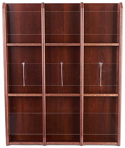 Adjustable magazine rack with clear acrylic pocket dividers 