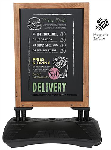 Magnetic chalkboard sign with 24 inch wide by 30 inch tall board size