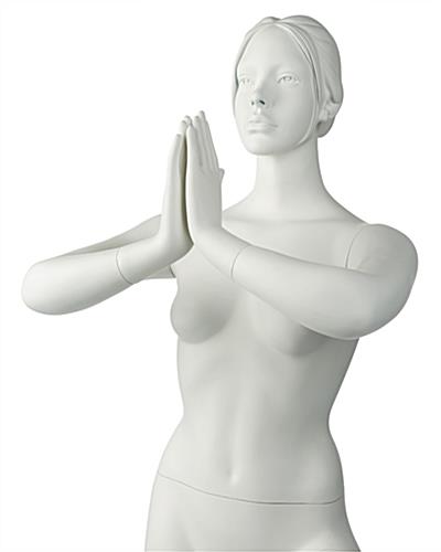 Close Up of Matte White Yoga Mannequin Closed Palms